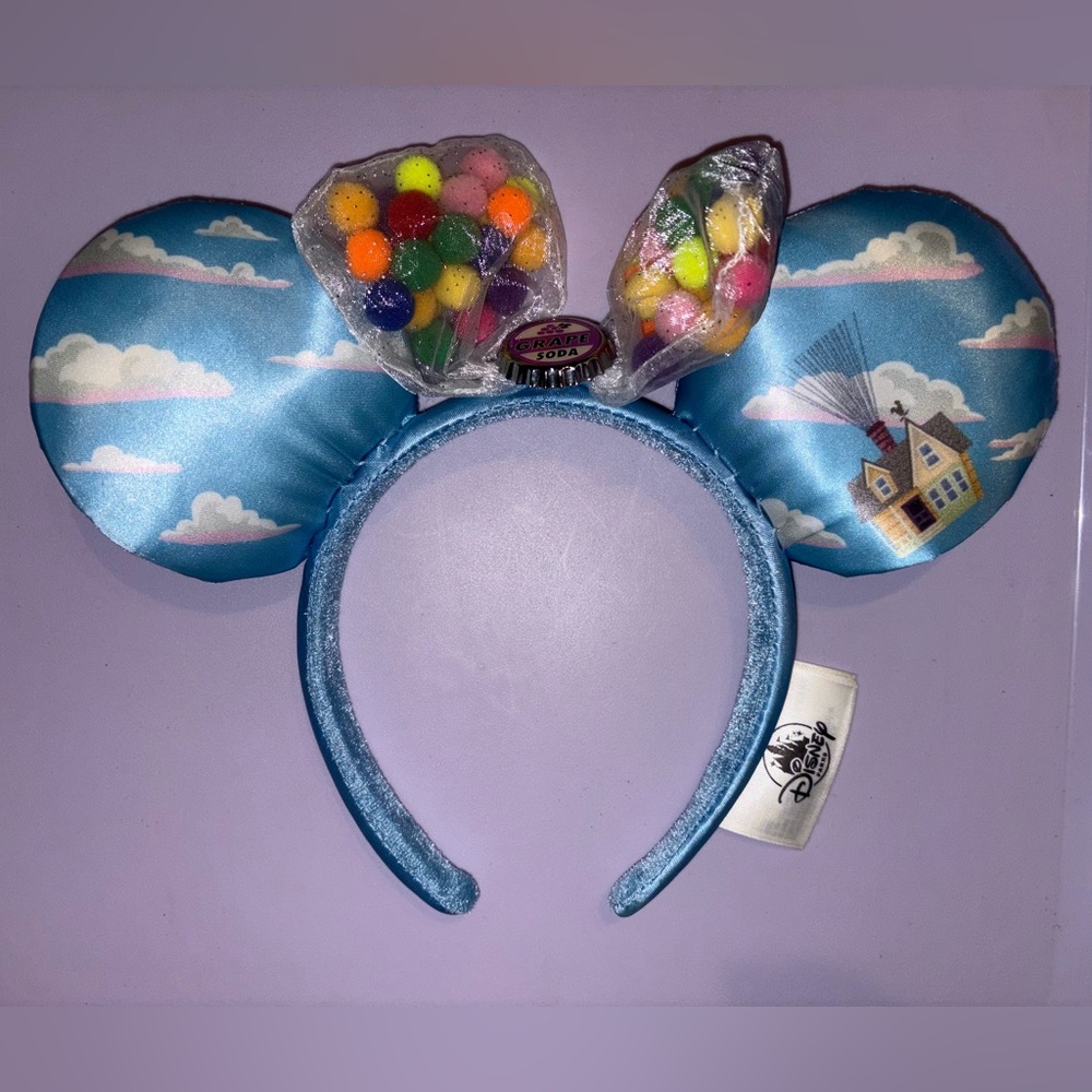 Disney Parks UP Grape Soda Cap Balloons Minnie Mouse Ears Bow Headband